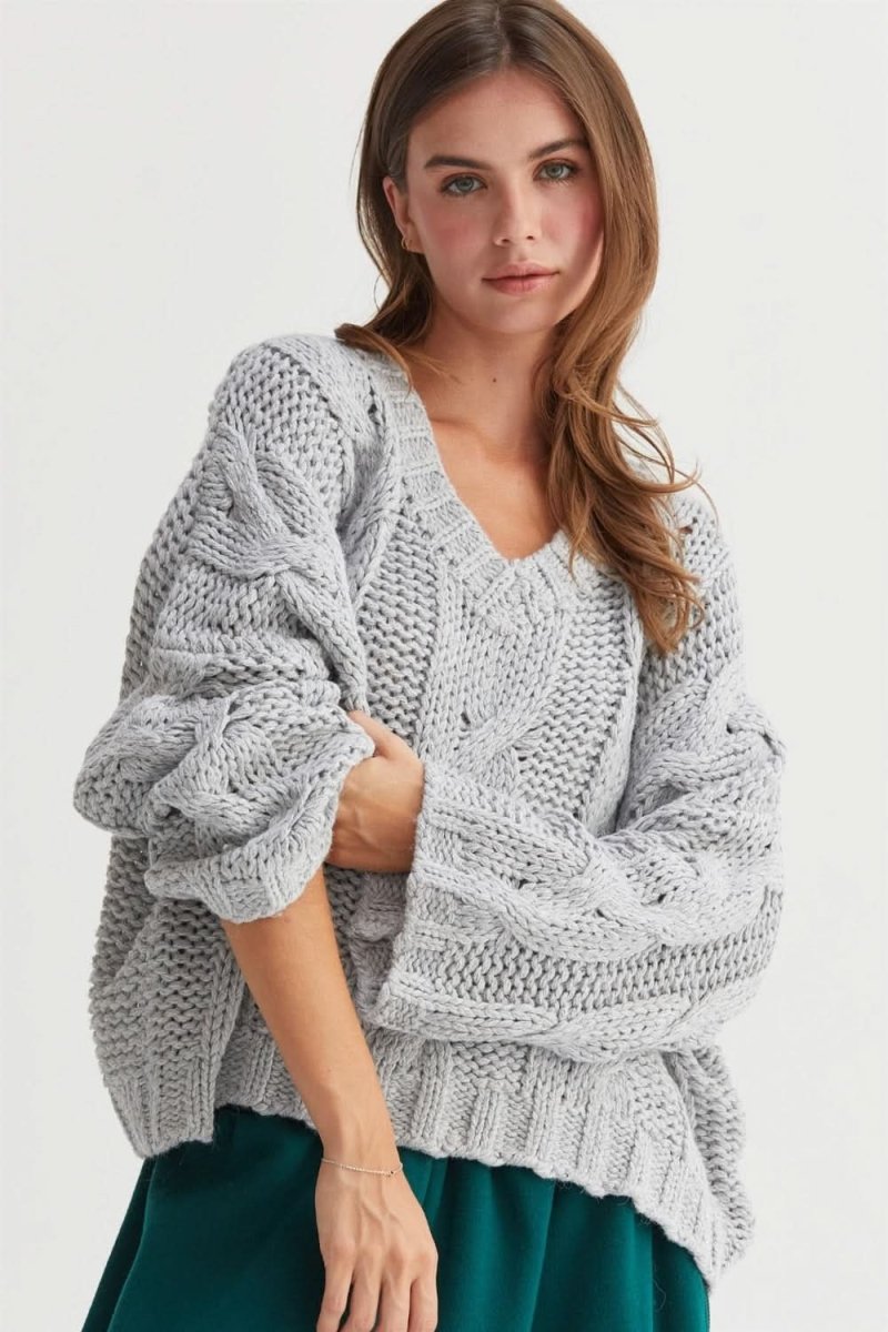 HYFVE Cable Knit V-Neck Sweater - Love Salve